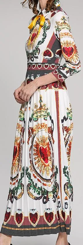 Heart Printed Long Pleated Shirt-Dress
