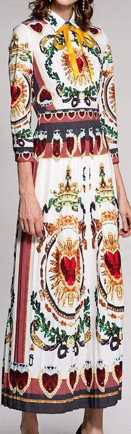 Heart Printed Long Pleated Shirt-Dress