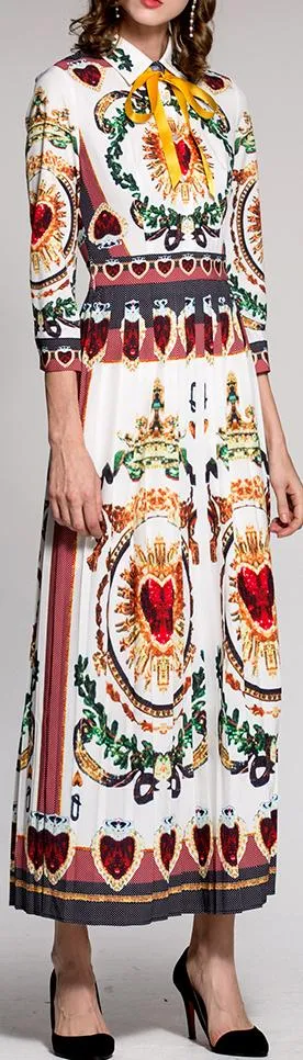 Heart Printed Long Pleated Shirt-Dress