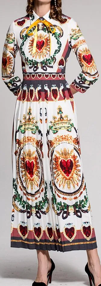 Heart Printed Long Pleated Shirt-Dress