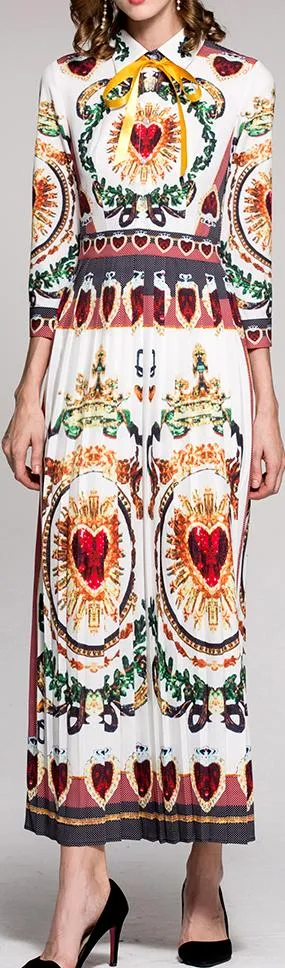 Heart Printed Long Pleated Shirt-Dress
