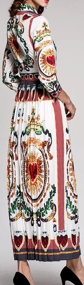 Heart Printed Long Pleated Shirt-Dress