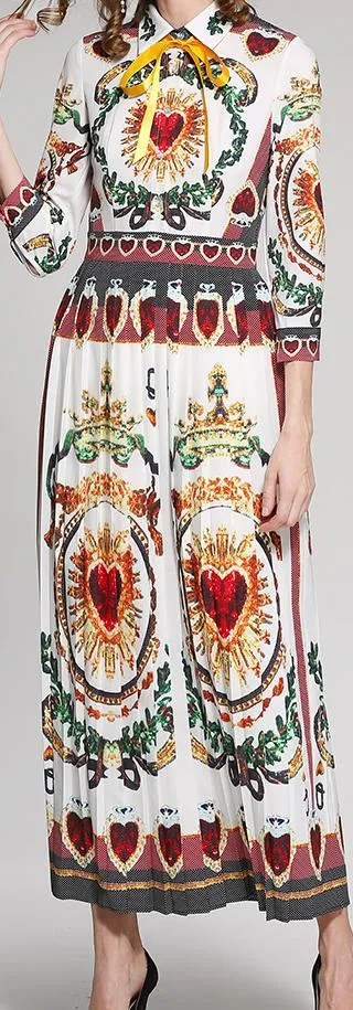 Heart Printed Long Pleated Shirt-Dress