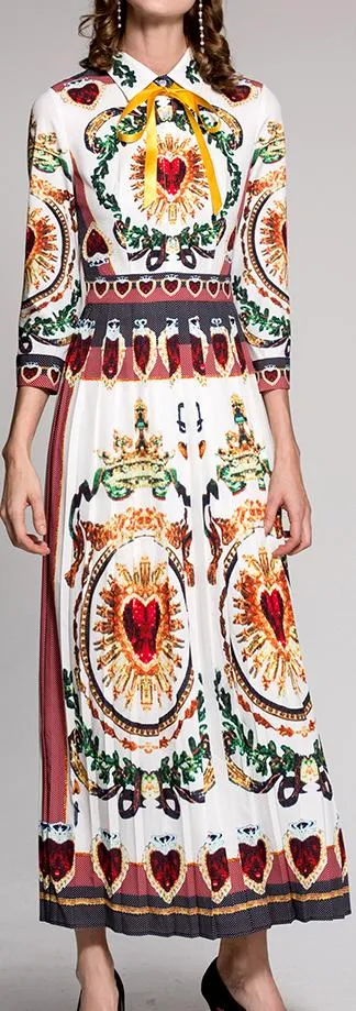 Heart Printed Long Pleated Shirt-Dress