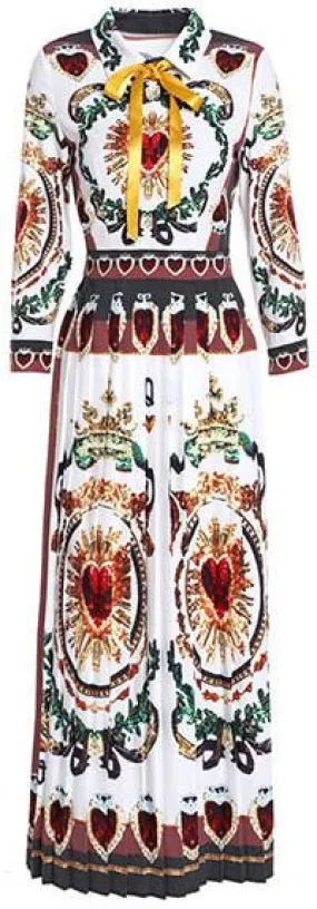 Heart Printed Long Pleated Shirt-Dress