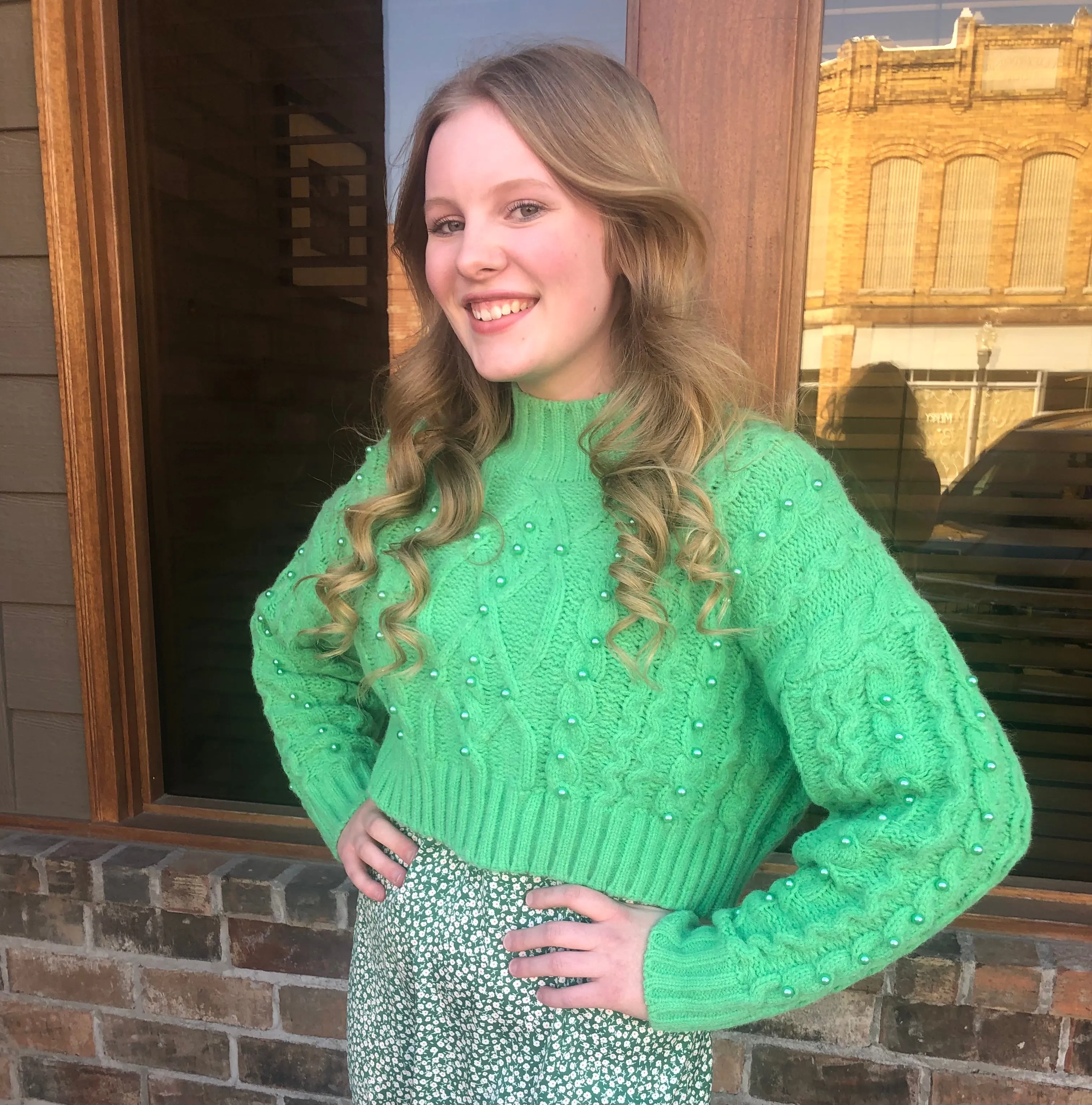 High Collar Crop Pearl Sweater