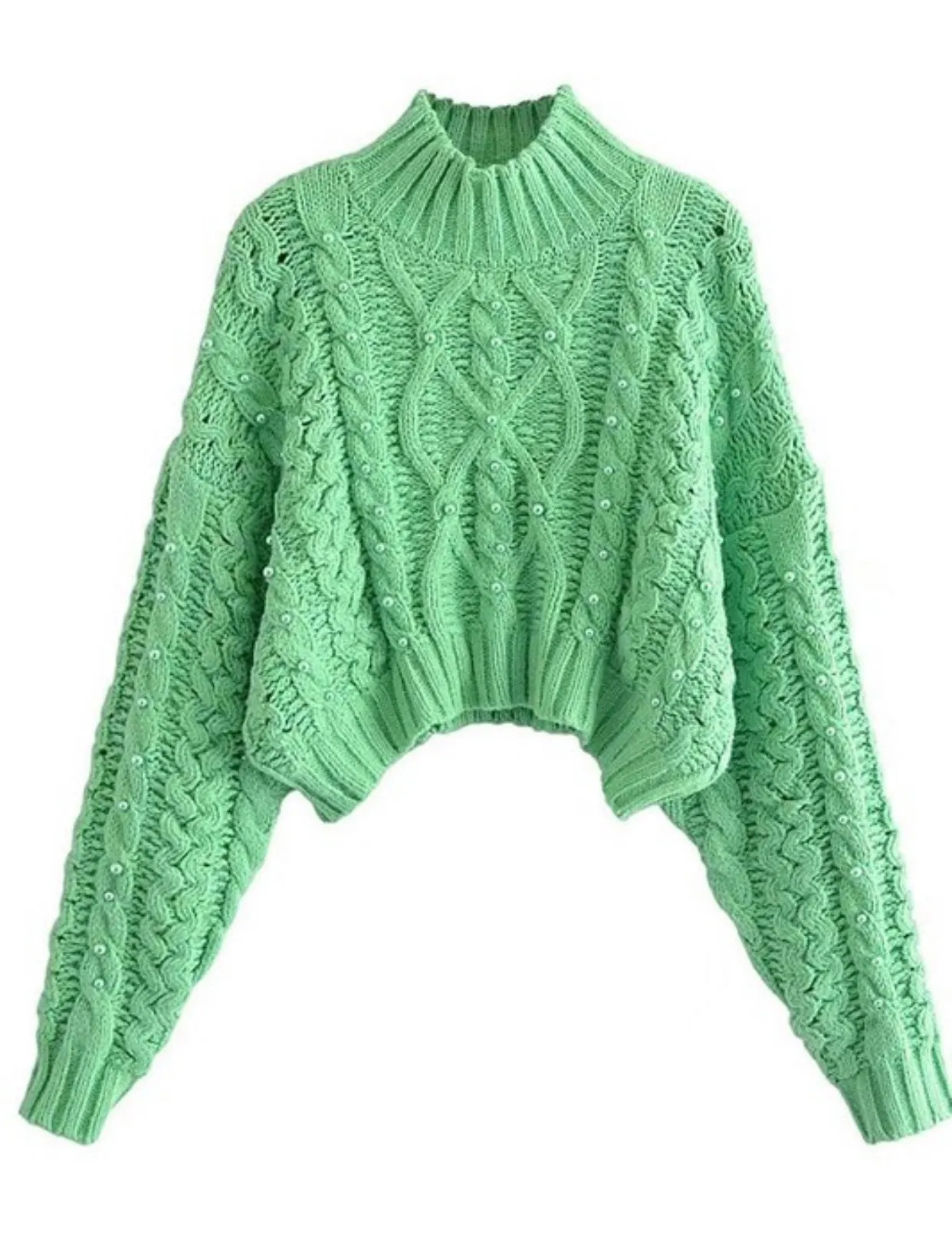 High Collar Crop Pearl Sweater