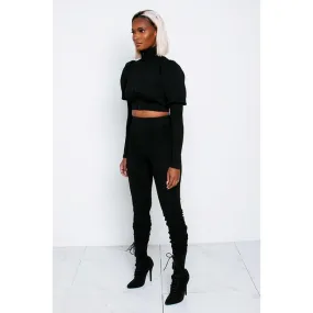 High Neck Crop Top High Waist Skinny Pants Set
