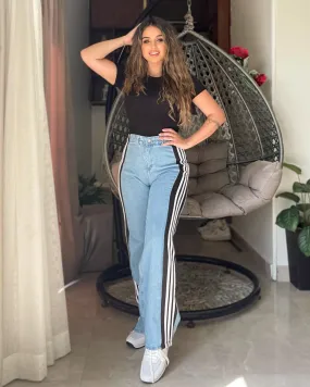 High Waist Side Striped Jeans