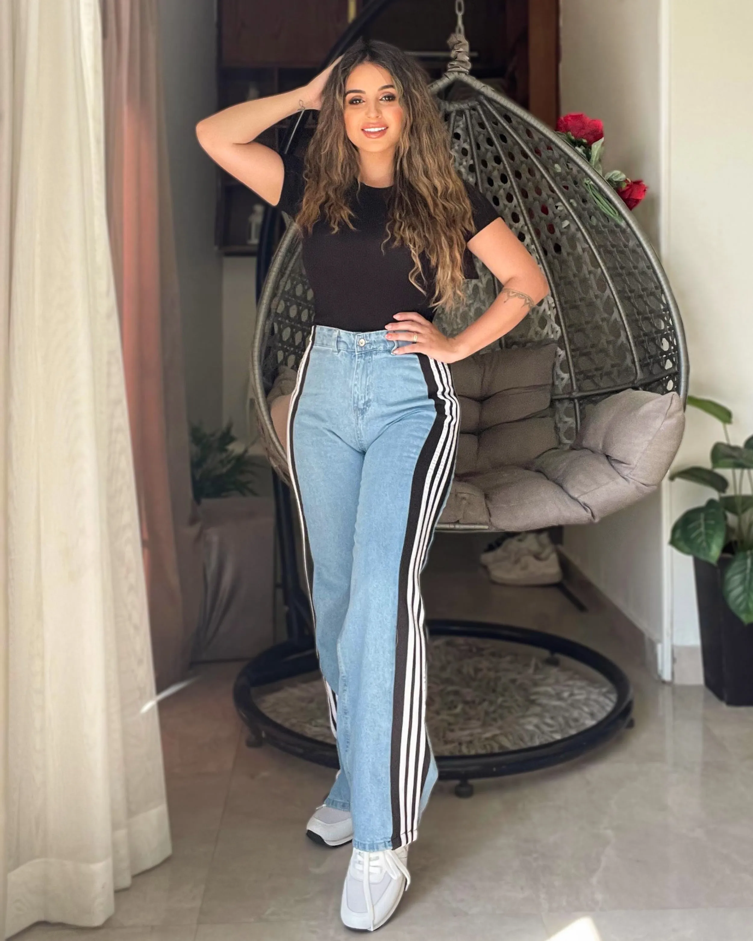 High Waist Side Striped Jeans