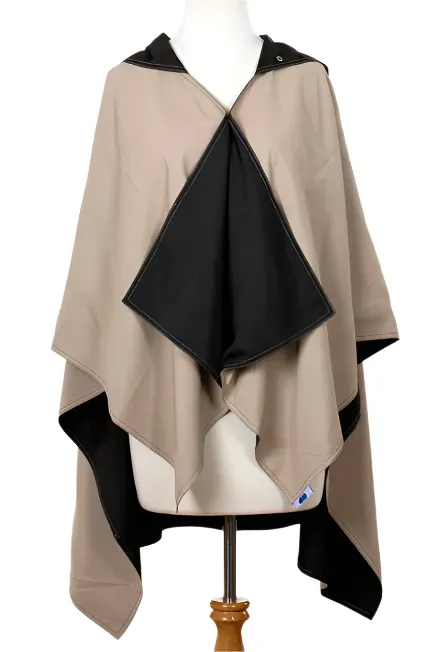 HOODED BLACK & CAMEL RAINRAP