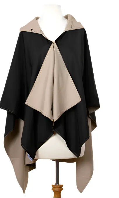 HOODED BLACK & CAMEL RAINRAP