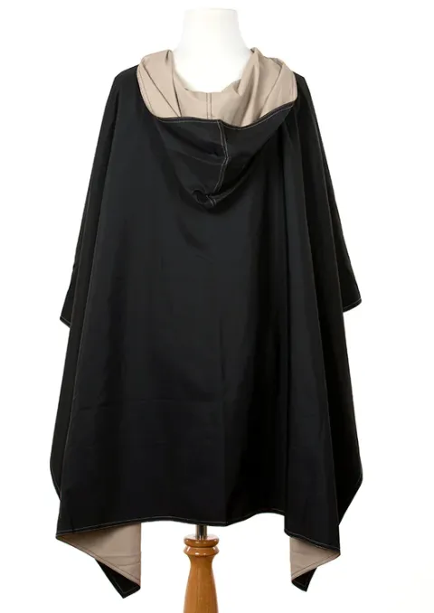 HOODED BLACK & CAMEL RAINRAP