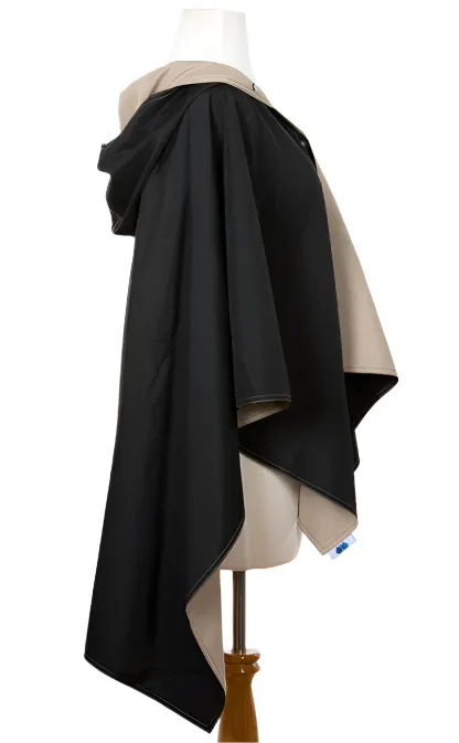 HOODED BLACK & CAMEL RAINRAP