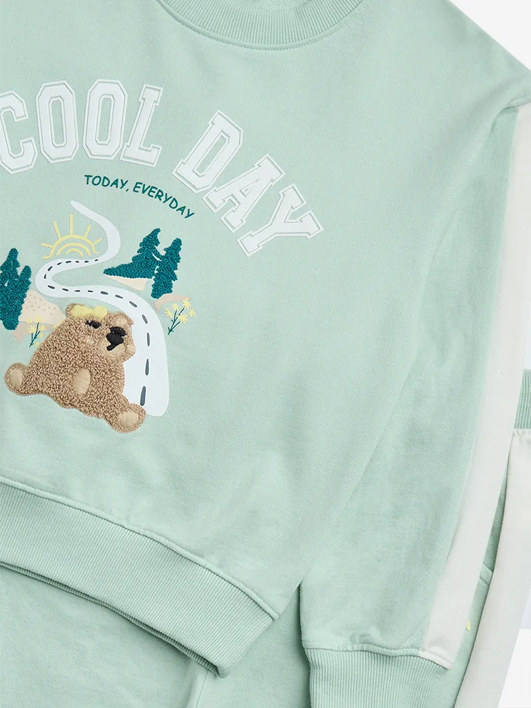 HOP Kids Mint Animal Print Sweatshirt with Joggers Set