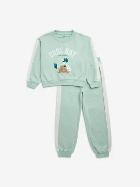 HOP Kids Mint Animal Print Sweatshirt with Joggers Set