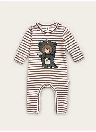 Huxbaby Dino Bear Stripe Romper | Terracotta