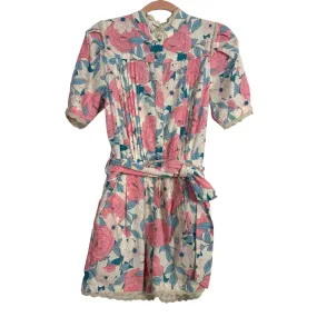 Impressions Linen Blend Floral Belted Romper- Size S