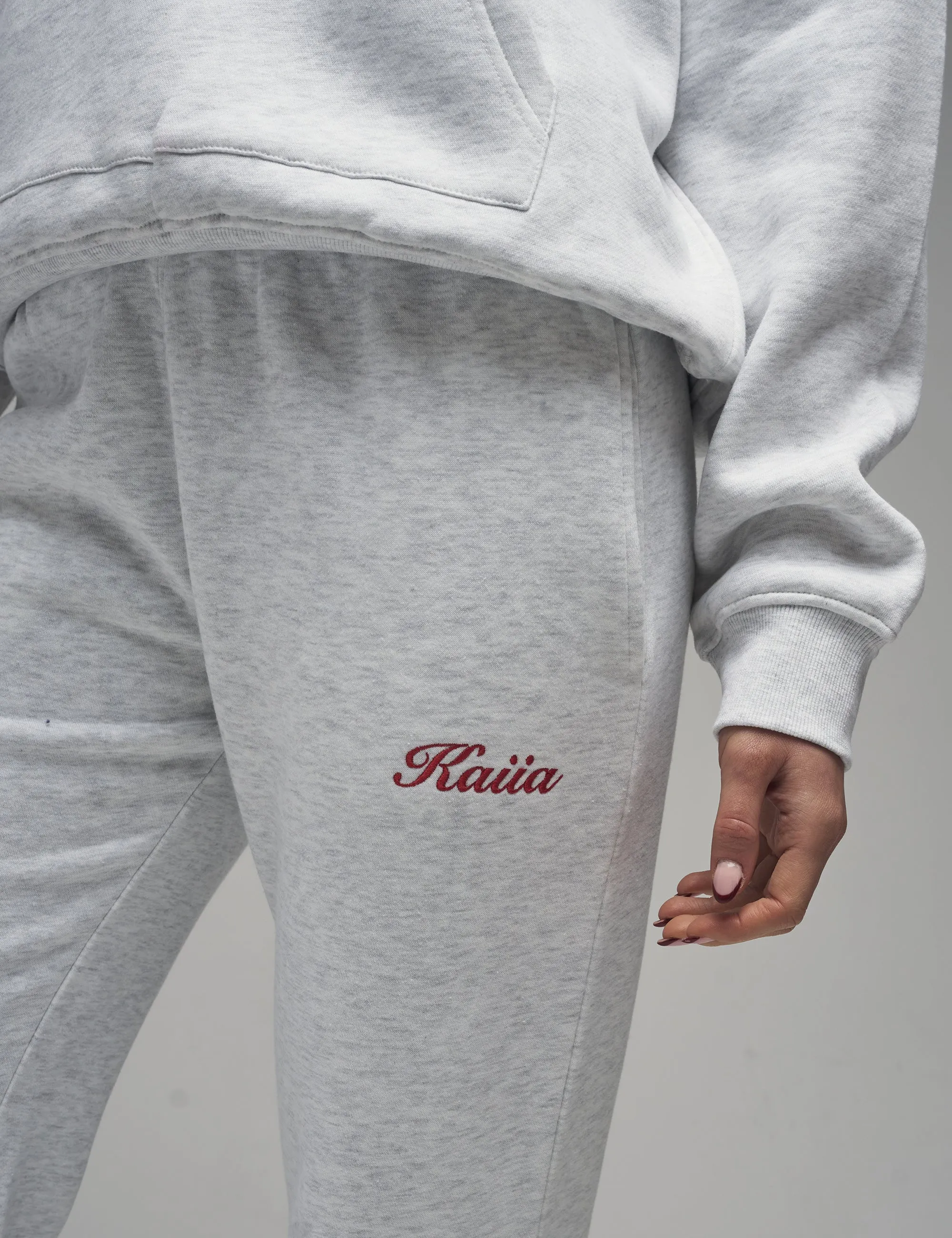 Kaiia Script Logo Wide Leg Joggers Light Grey Marl & Red
