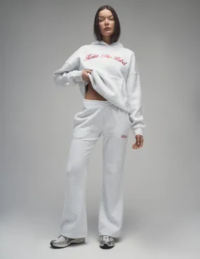 Kaiia Script Logo Wide Leg Joggers Light Grey Marl & Red