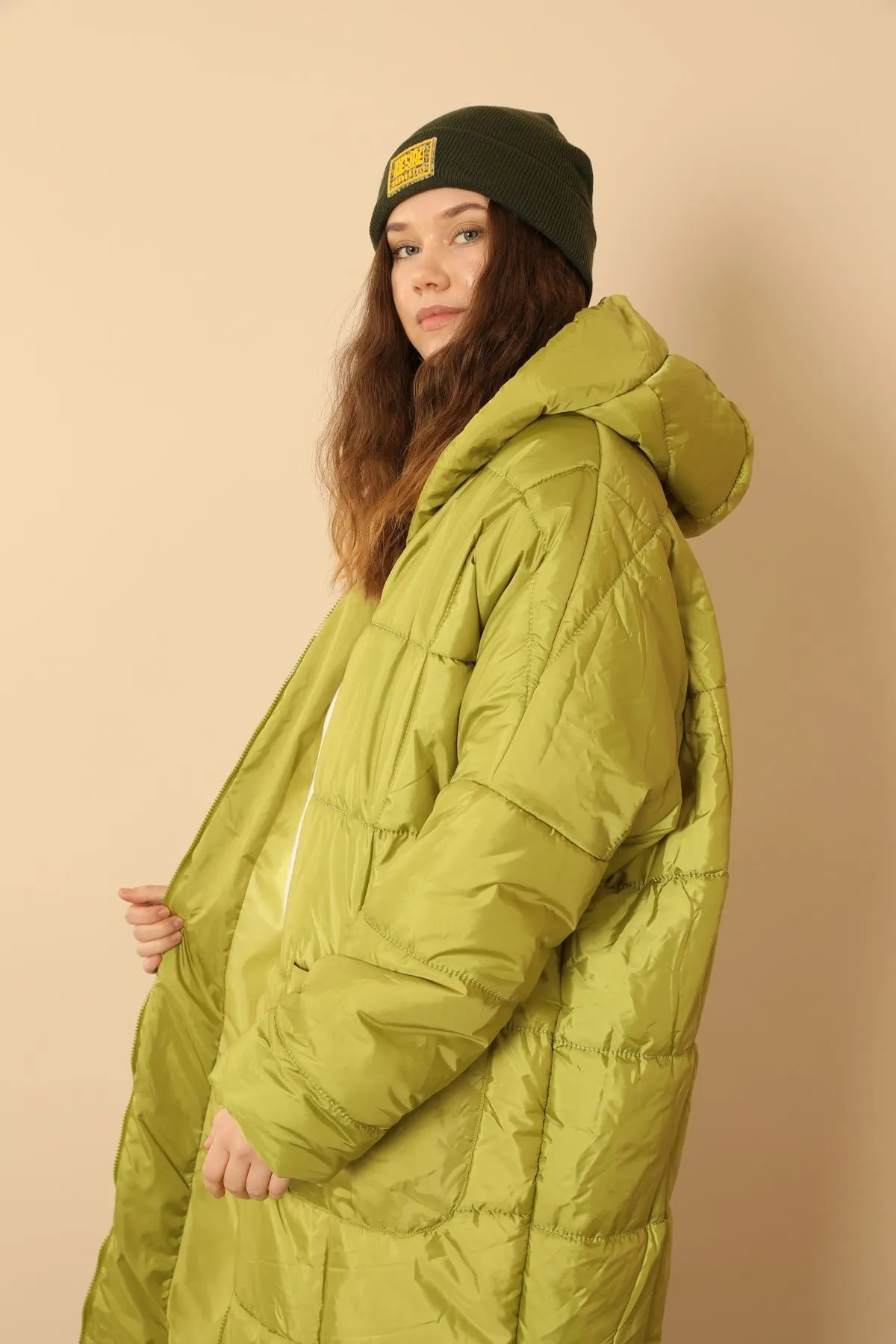 KKT  Long Sleeve Oversize Women Coat-Oil Green - Baranavichy
