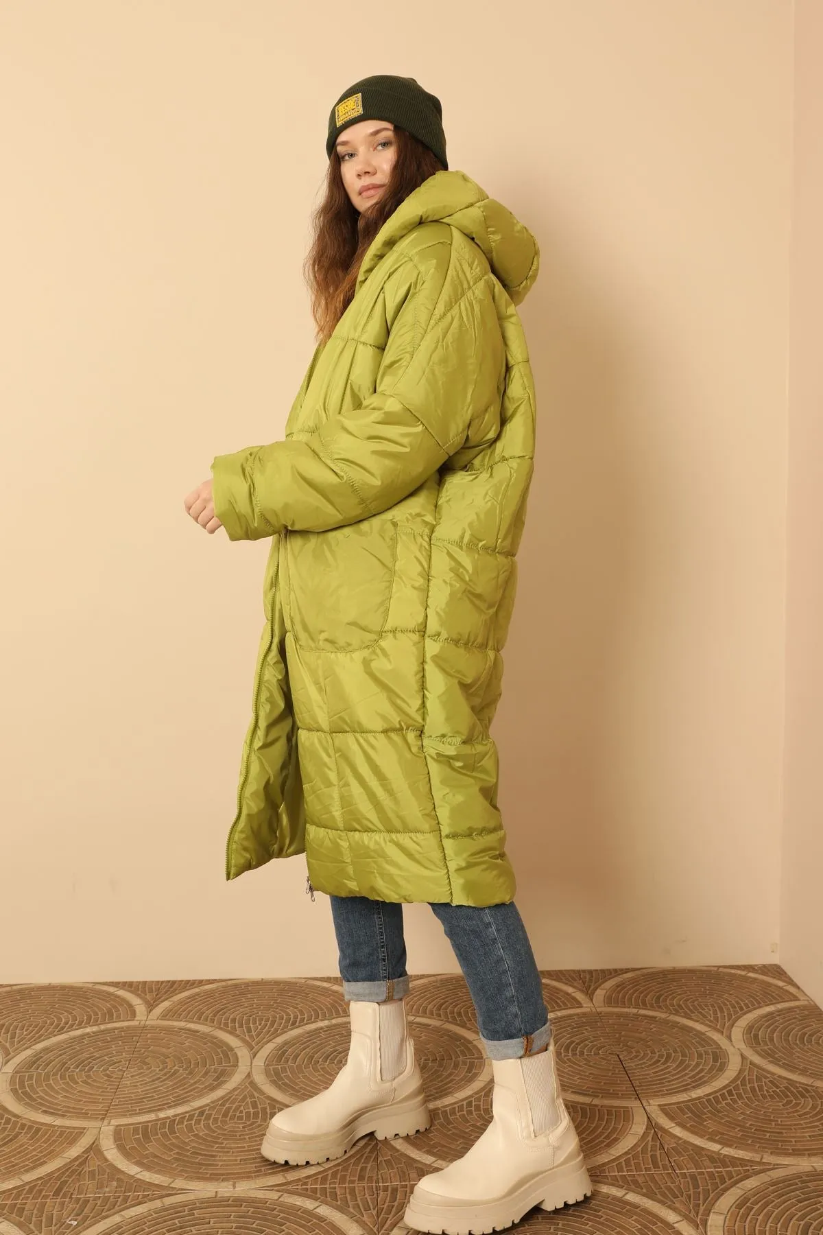KKT  Long Sleeve Oversize Women Coat-Oil Green - Baranavichy