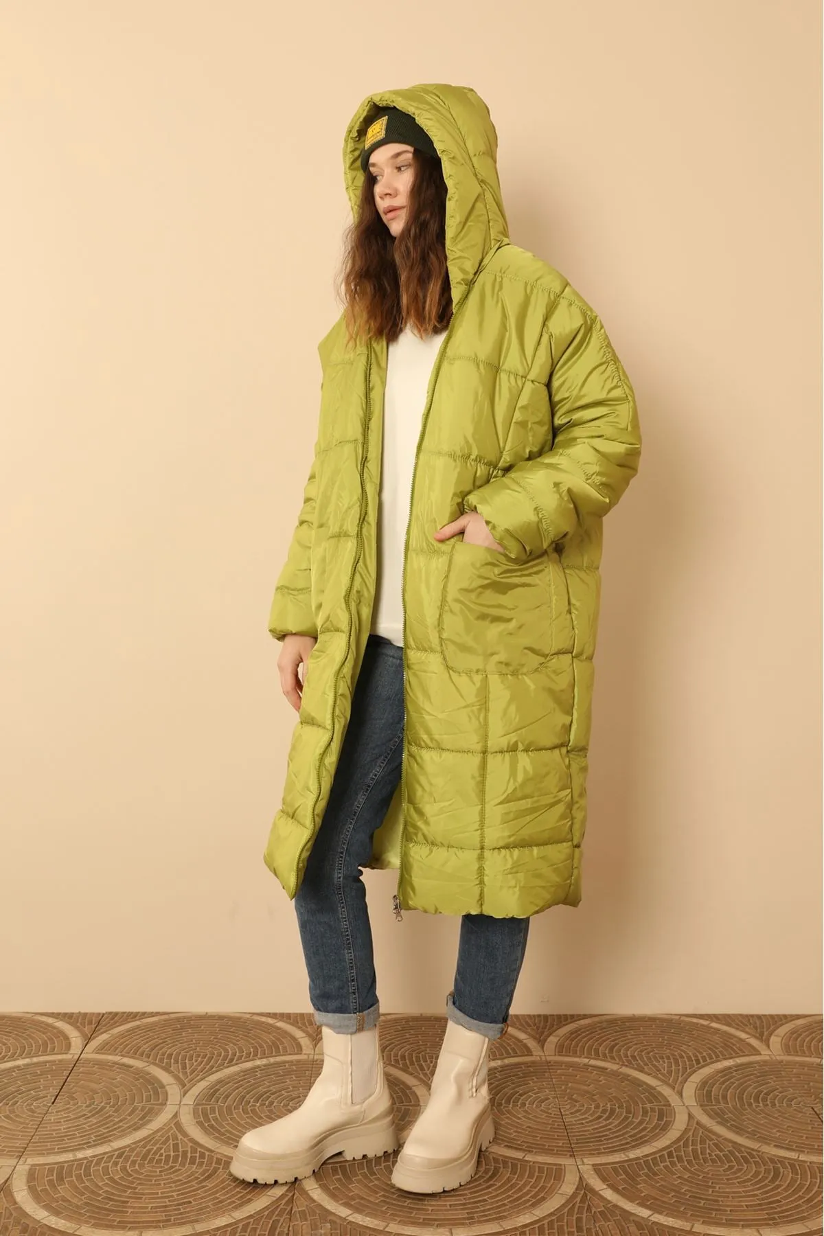KKT  Long Sleeve Oversize Women Coat-Oil Green - Baranavichy