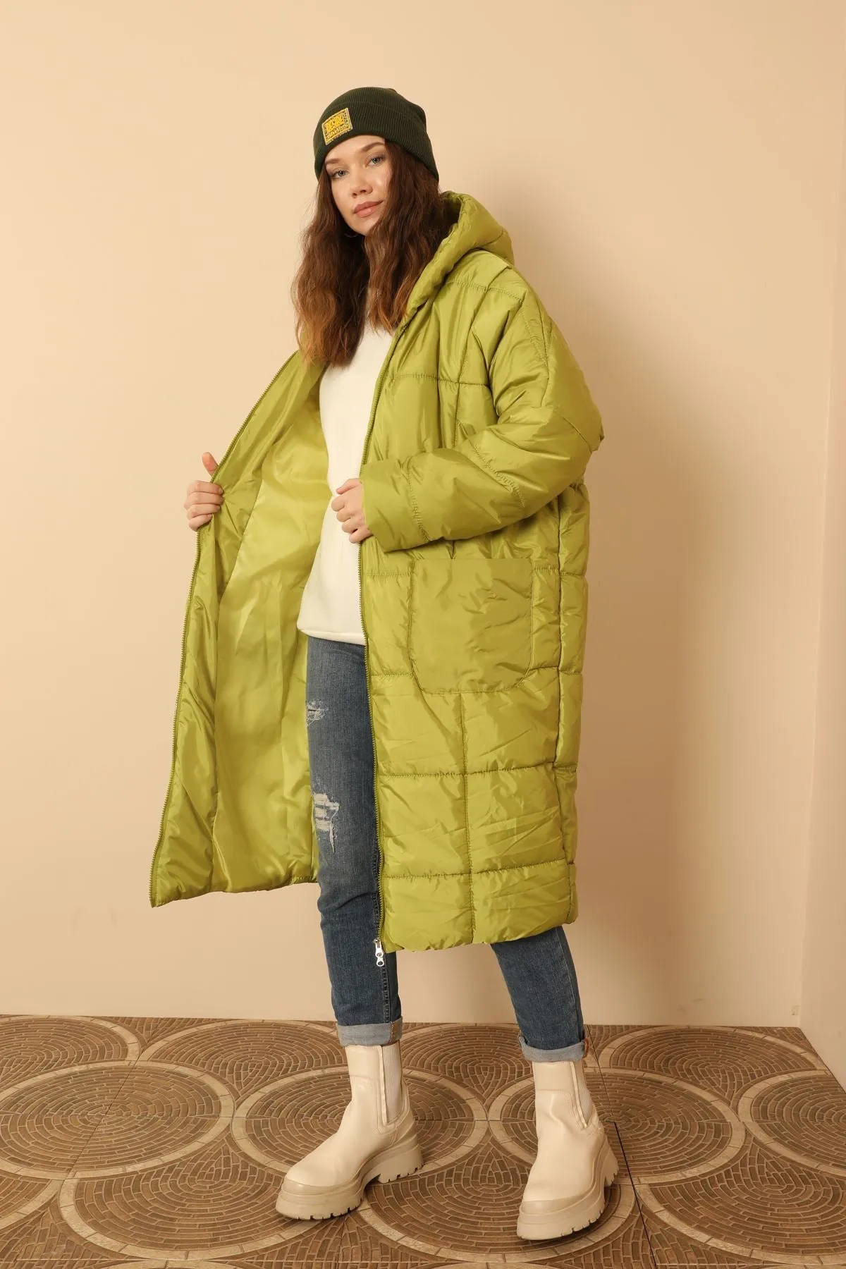 KKT  Long Sleeve Oversize Women Coat-Oil Green - Baranavichy
