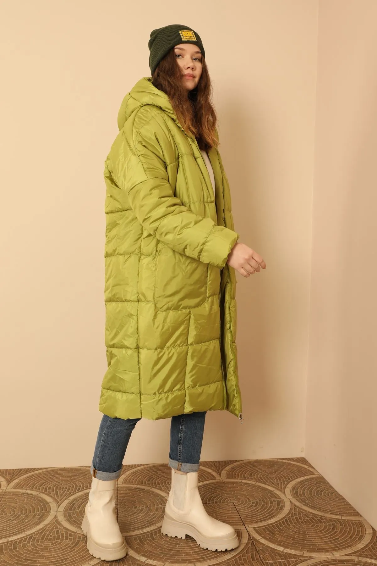 KKT  Long Sleeve Oversize Women Coat-Oil Green - Baranavichy