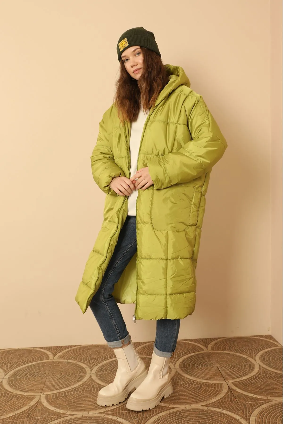 KKT  Long Sleeve Oversize Women Coat-Oil Green - Baranavichy
