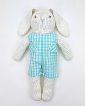 Knit Bunny Doll with Aqua Check Romper