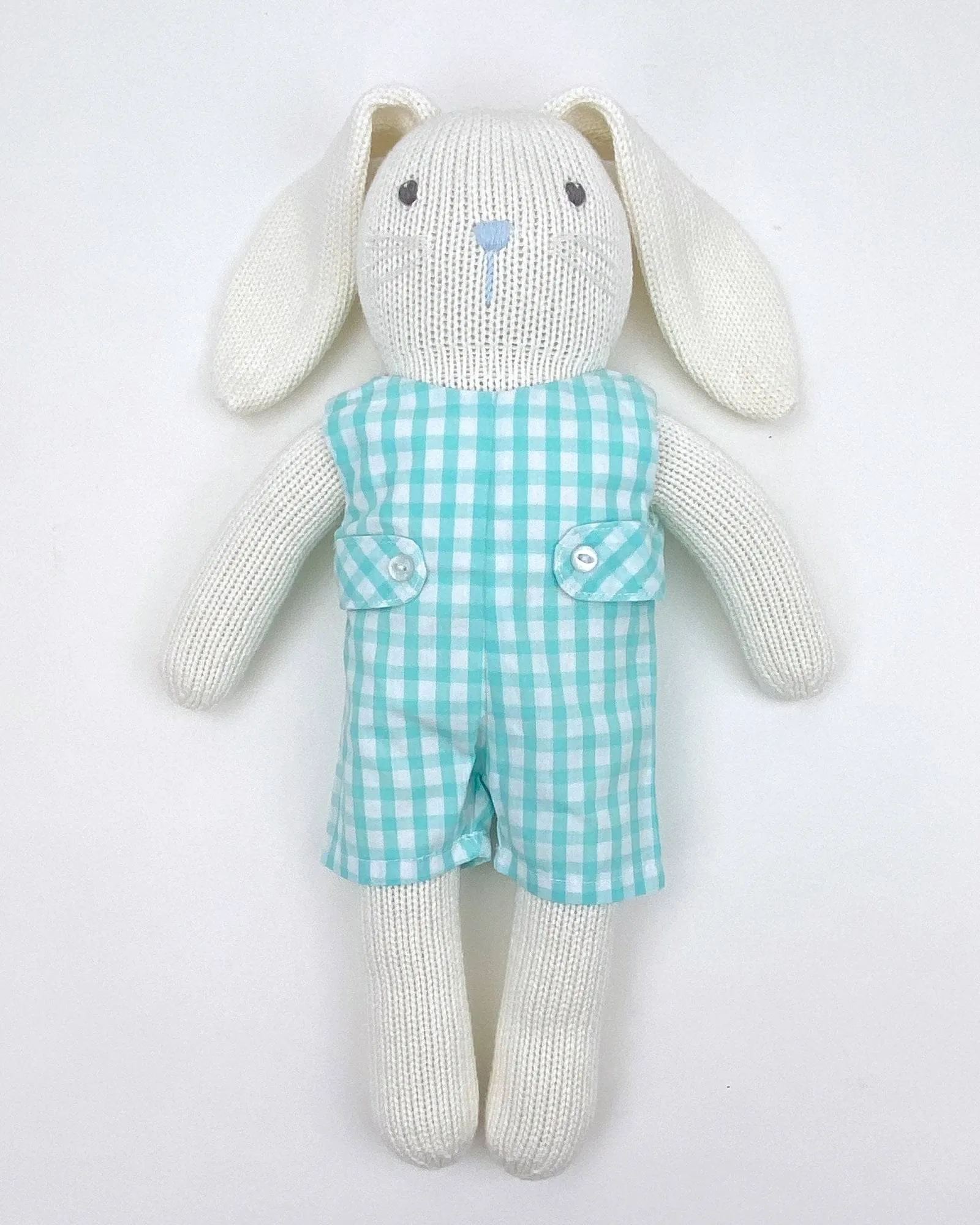 Knit Bunny Doll with Aqua Check Romper