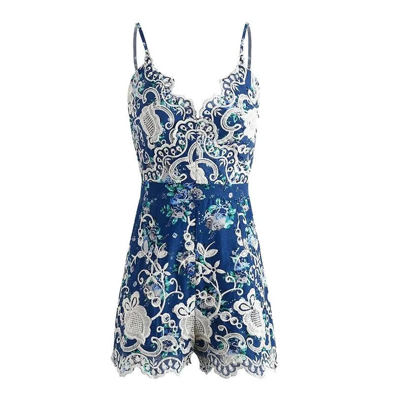 LACE EMBROIDERED FLORAL ROMPER
