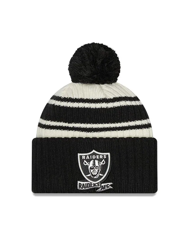 Las Vegas Raiders New Era 2022 Sideline - Sport Cuffed Pom Knit Hat - Cream/Black