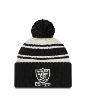 Las Vegas Raiders New Era 2022 Sideline - Sport Cuffed Pom Knit Hat - Cream/Black