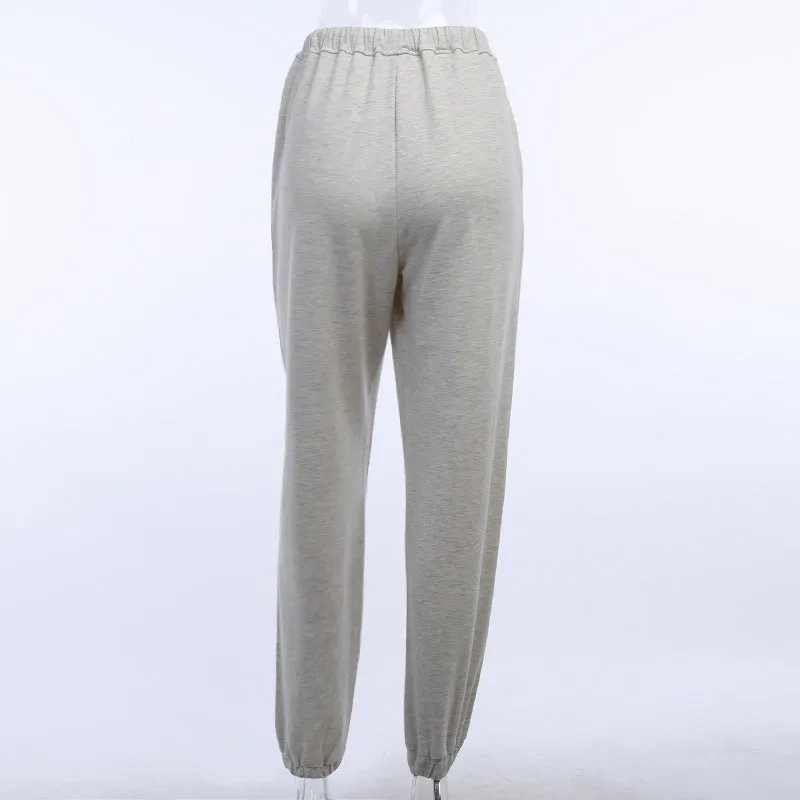 letter Print High Waist Sashes Loose Pants