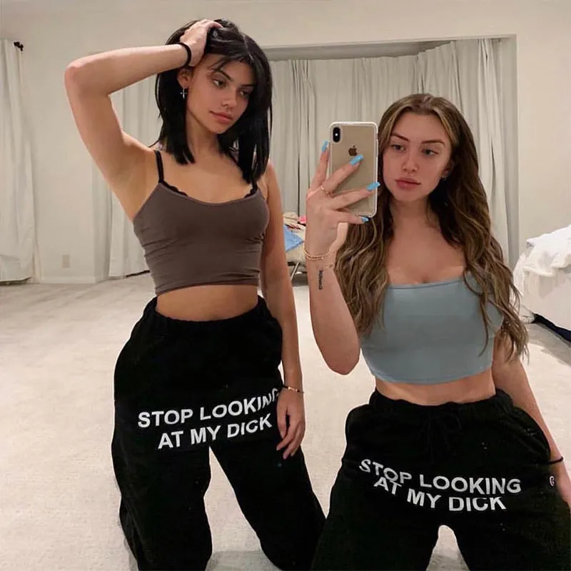 letter Print High Waist Sashes Loose Pants