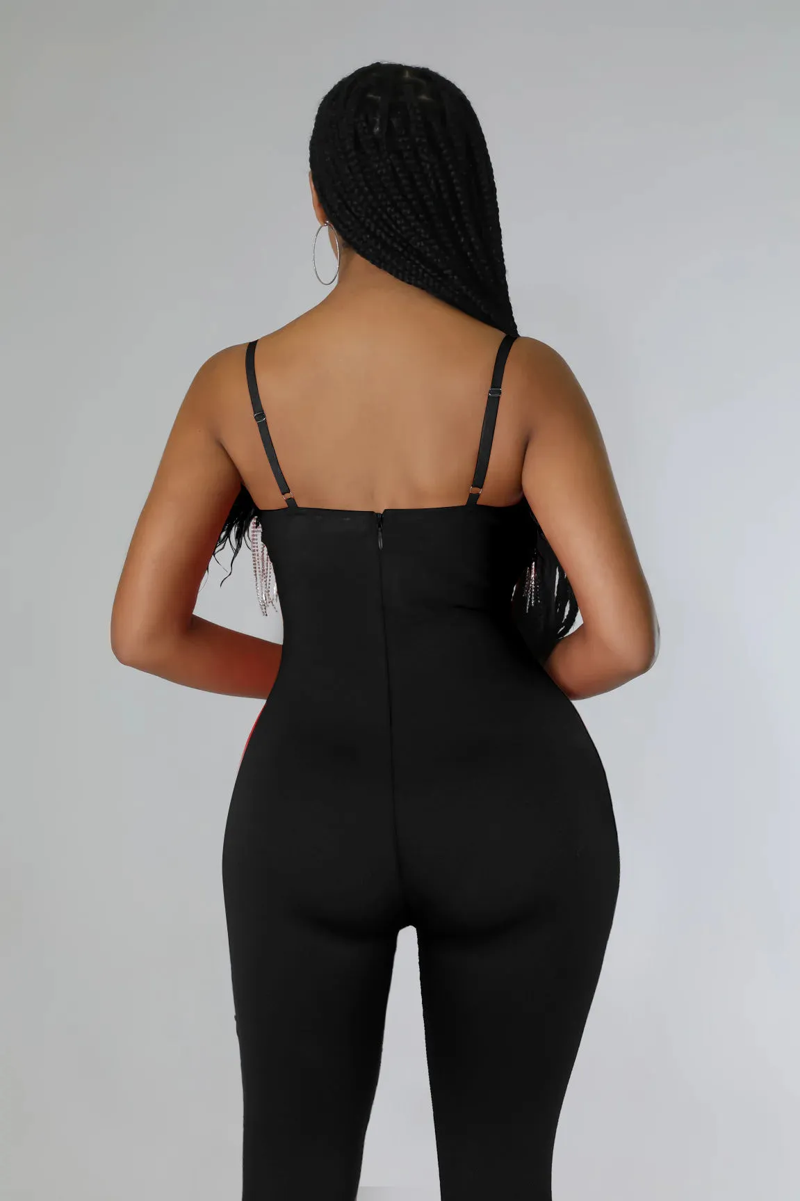 MALYBGG Rhinestone Chain Feather Jumpsuit for Women 0258LY