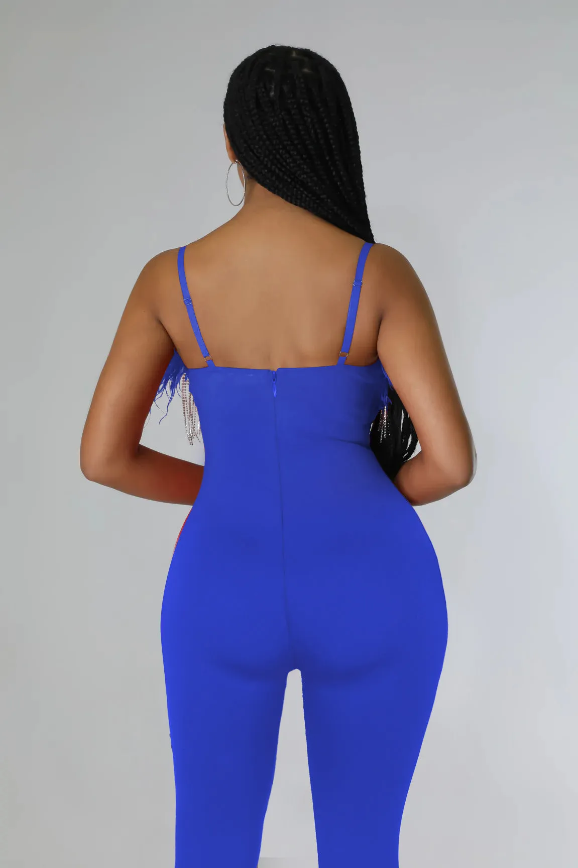 MALYBGG Rhinestone Chain Feather Jumpsuit for Women 0258LY