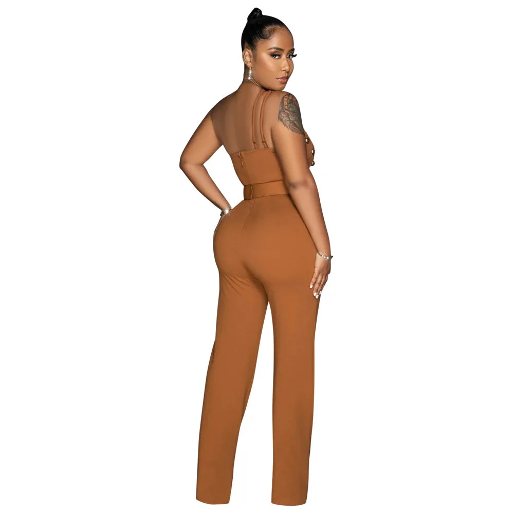 MALYBGG Sleek Monochrome Jumpsuit with One-Shoulder Wide-Leg Styling 900781LY