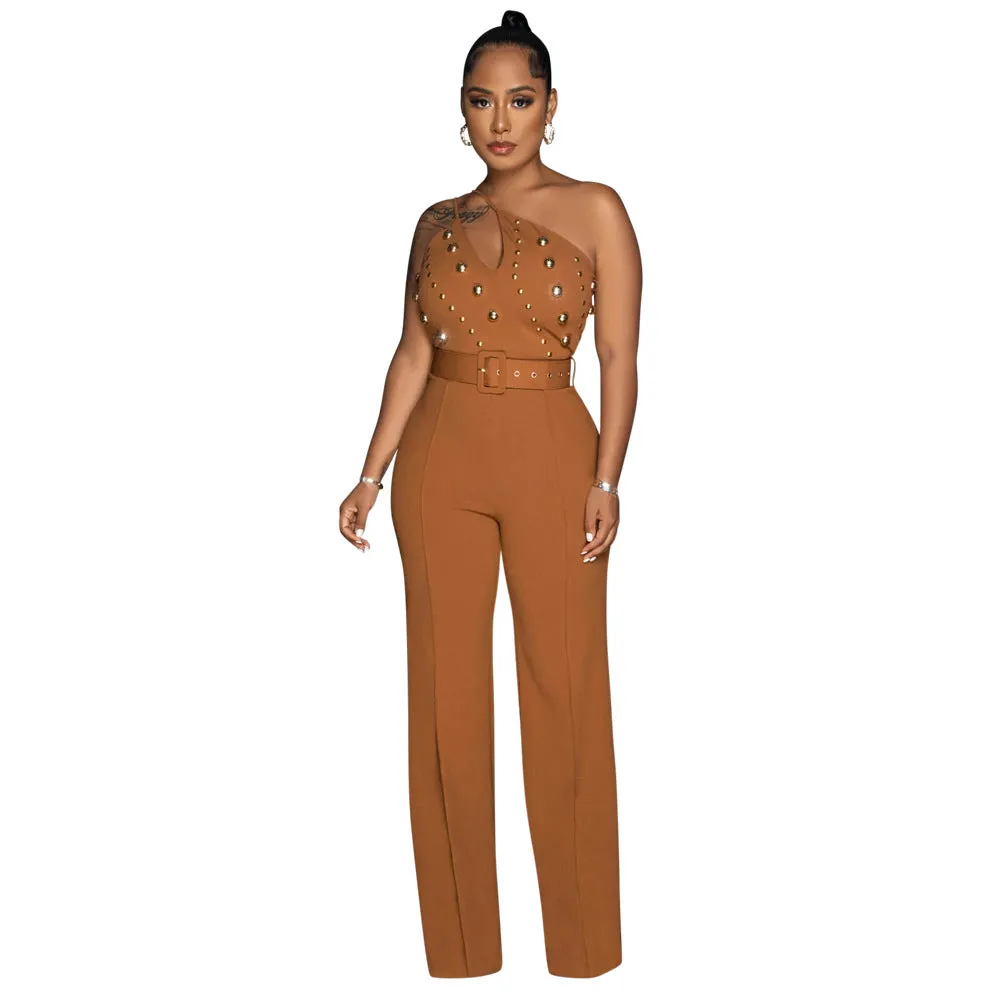 MALYBGG Sleek Monochrome Jumpsuit with One-Shoulder Wide-Leg Styling 900781LY