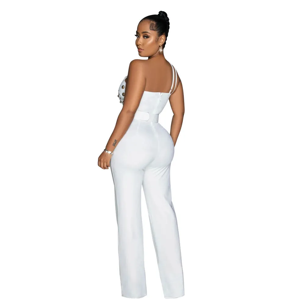MALYBGG Sleek Monochrome Jumpsuit with One-Shoulder Wide-Leg Styling 900781LY