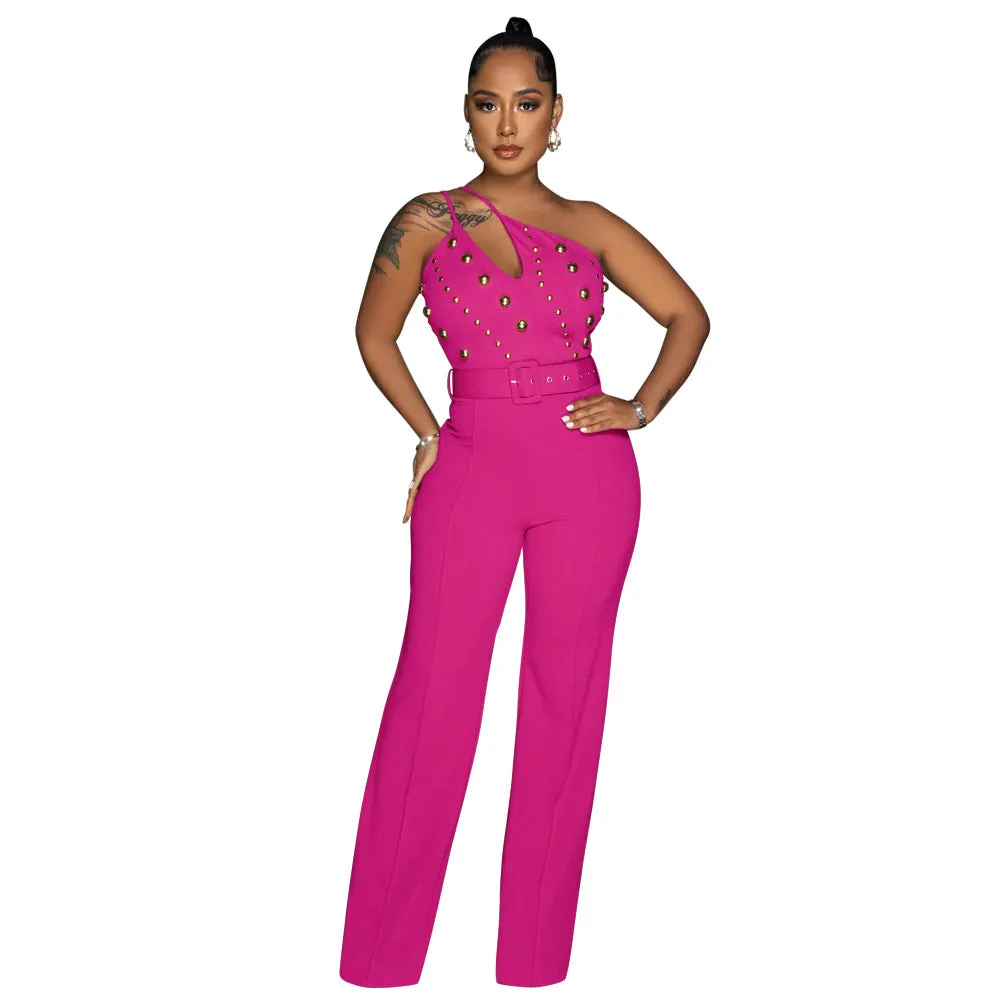 MALYBGG Sleek Monochrome Jumpsuit with One-Shoulder Wide-Leg Styling 900781LY