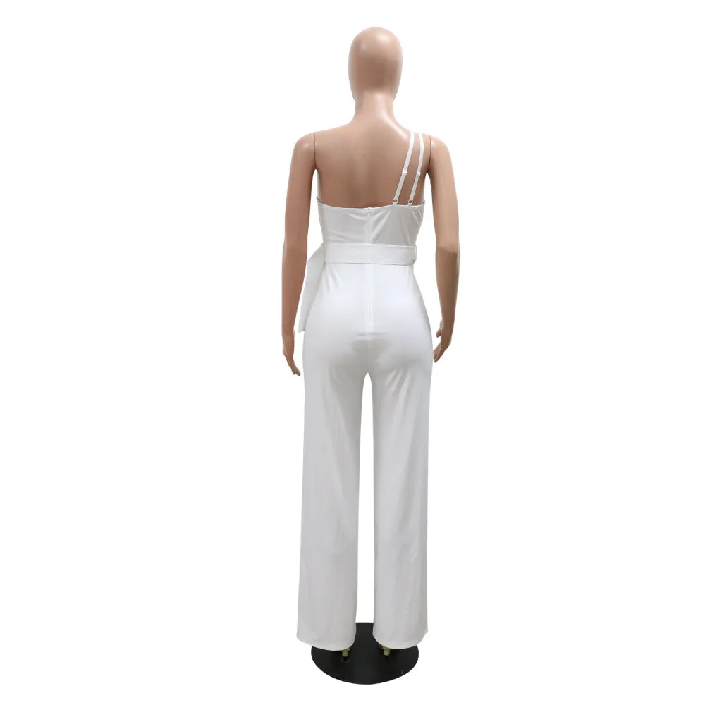 MALYBGG Sleek Monochrome Jumpsuit with One-Shoulder Wide-Leg Styling 900781LY