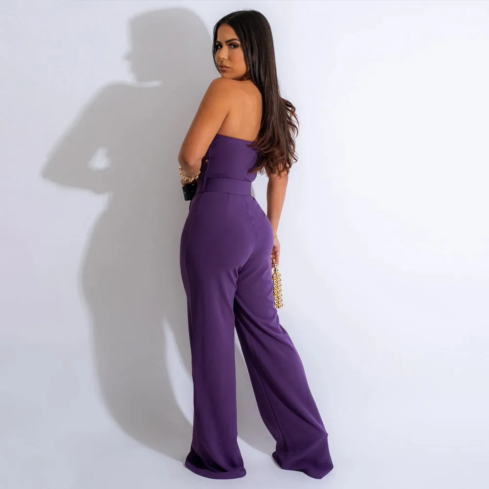 MALYBGG Sleek Monochrome Jumpsuit with One-Shoulder Wide-Leg Styling 900781LY