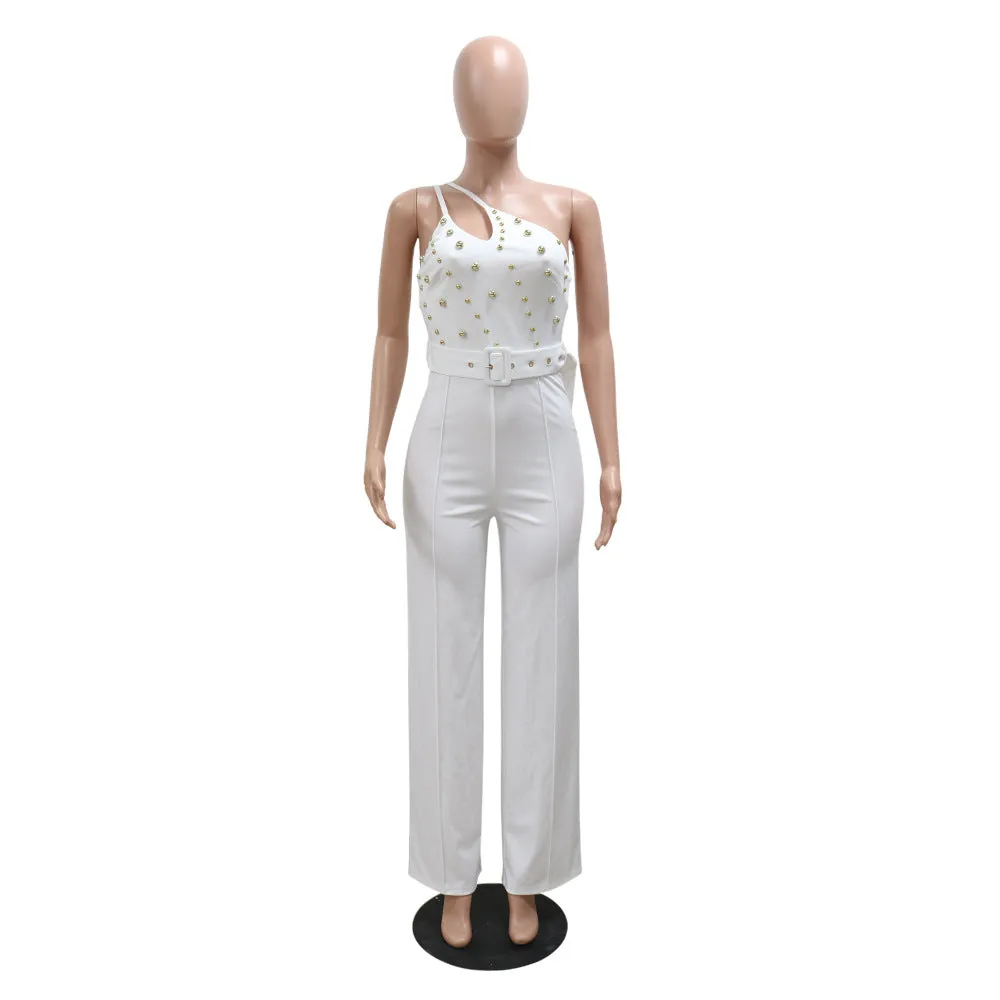 MALYBGG Sleek Monochrome Jumpsuit with One-Shoulder Wide-Leg Styling 900781LY