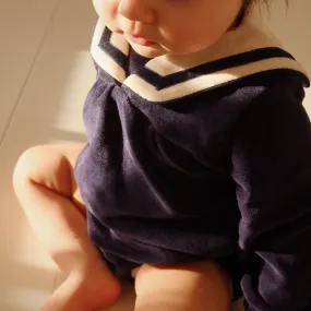 Matelot Velvet Baby Sailor Collar Romper (Navy Blazer)