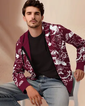 men comic Printed Maroon Jacket