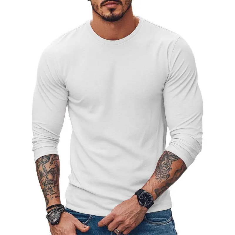 Men's Casual Cotton Blended Round Neck Slim Fit Long Sleeve T-Shirt 43340419M