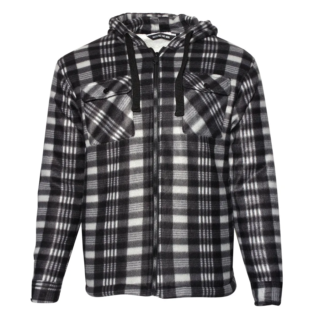 Mens Fleece Plaid Jacket Zip Up Warm Sherpa Lining Long Sleeve Regular Fit Coat